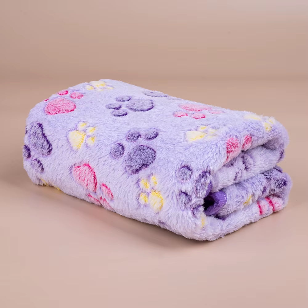 Soft Pet Dog Fleece Blanket Paw Print Dog Cat Mat Winter Warm Puppy Sleeping Blankets Bath Towel for Small Medium Large Dogs